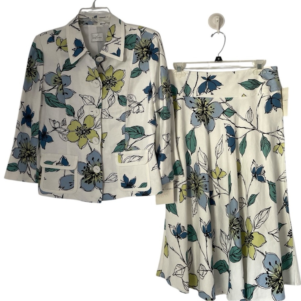 NWT Emma James set of jacket and skirt. Floral Print Skirt - Blue, Green, Yellow